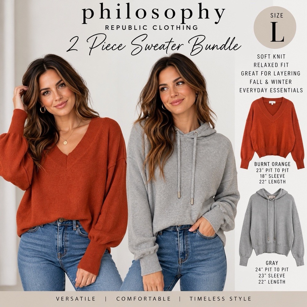 Philosophy Republic Clothing Sweater Bundle L V Neck Hoodie Ribbed Knit Fall